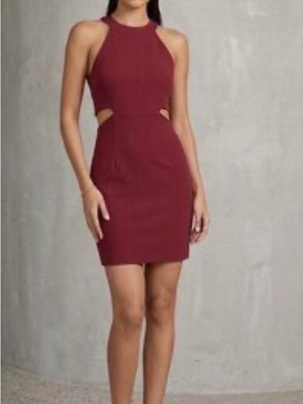 Elizabeth and James Maroon Halter Cutout Midi Dress